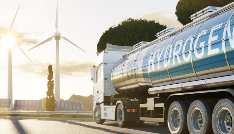 Hydrogen tanker approaching windmills