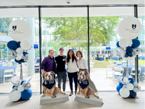 UBC Master of Management alumni  photo booth during the Yale School of Management orientation week. From left to right: Talha Chaudhry, Ben Isaac, me, and Loraine Li.   