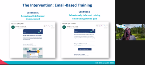 Stina Grant’s presented her study in a lightning talk titled ‘Can You Spot a Phish? Preventing BC Public Service Employees from Getting Hooked By Scammers’